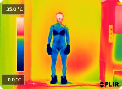 Термограмма FLIR: температура кожи после сеанса в электрической криокабине e°CABIN