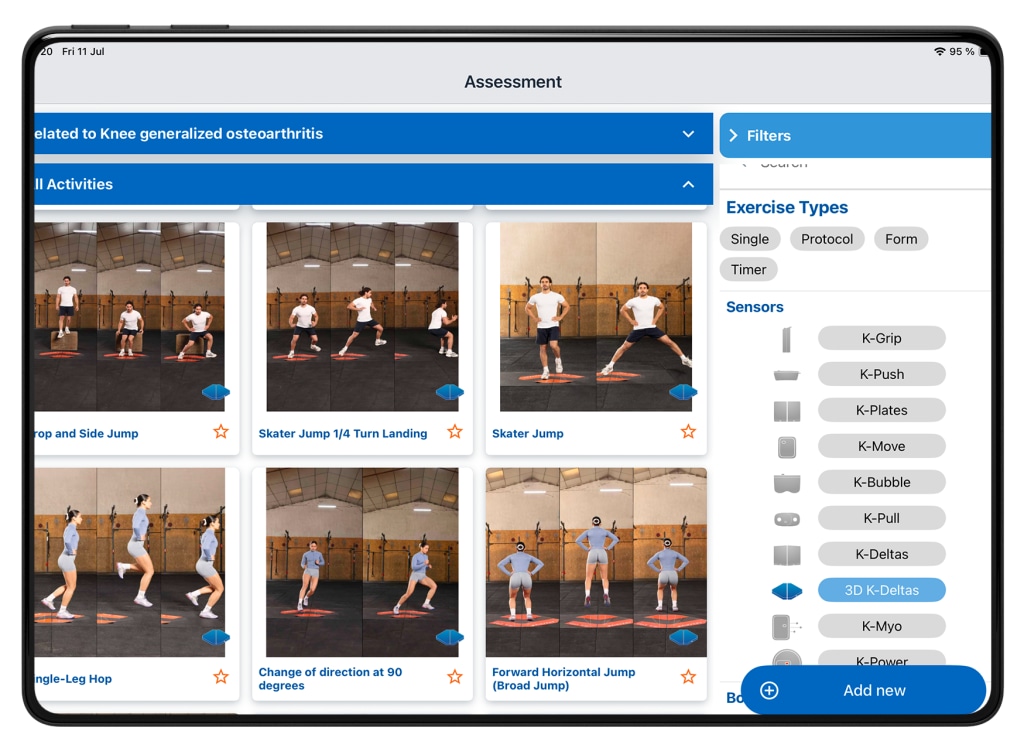 Экран приложения KINVENT Physio со списком всех датчиков линейки