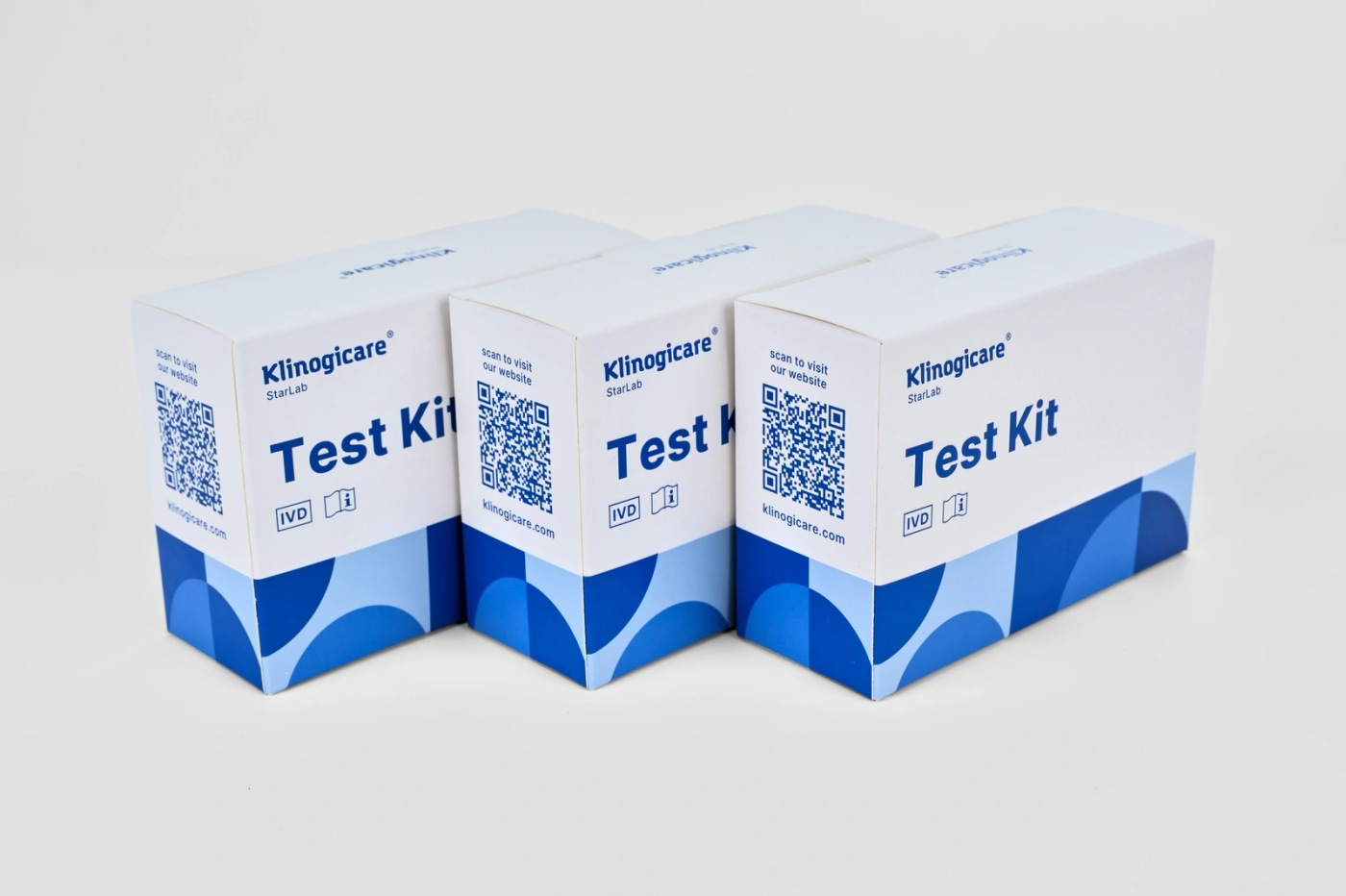 Три набора реагентов Klinogicare StarLab в фирменных коробках с QR-кодом