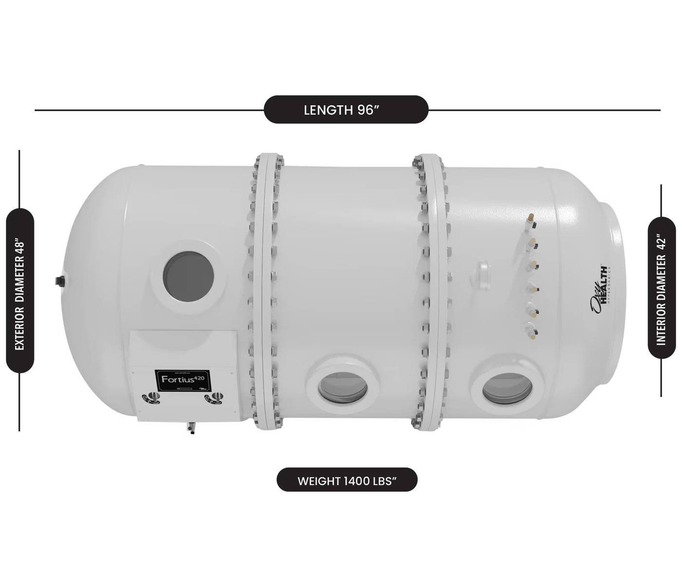 Схема размеров OxyHealth Fortius 420 EXP от производителя