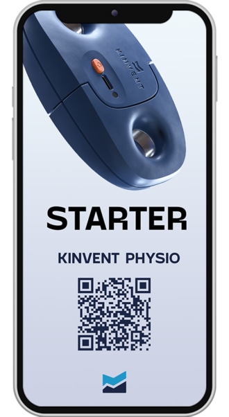 Смартфон с экраном приложения KINVENT Physio уровня Starter и QR-кодом